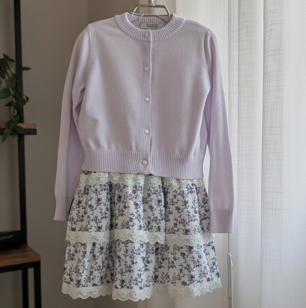 Badgley Mischka Lavender Cardigan and Floral Dress